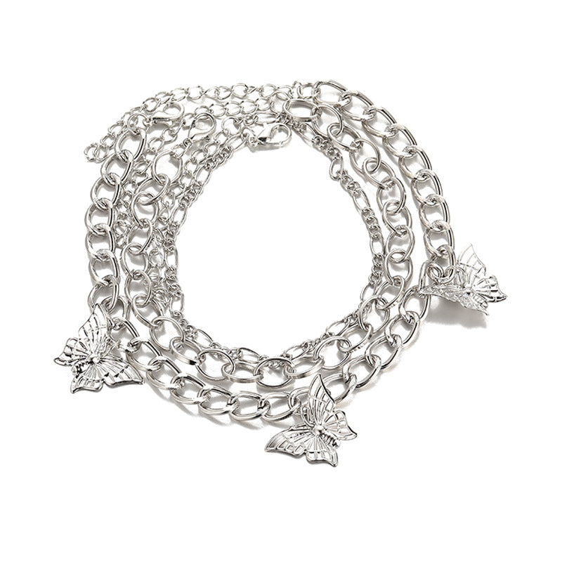 Butterfly & Punk Chain Anklet Set (2-piece)