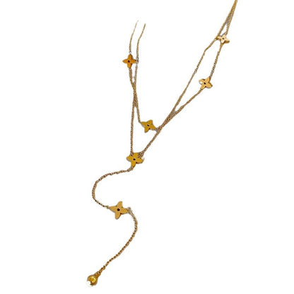 Corrente de borla com pingente cruzado de colar de aço titânio de camada dupla 