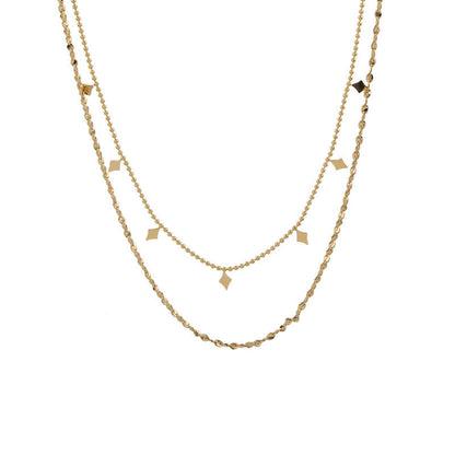 Sequined double stacked titanium steel necklace
