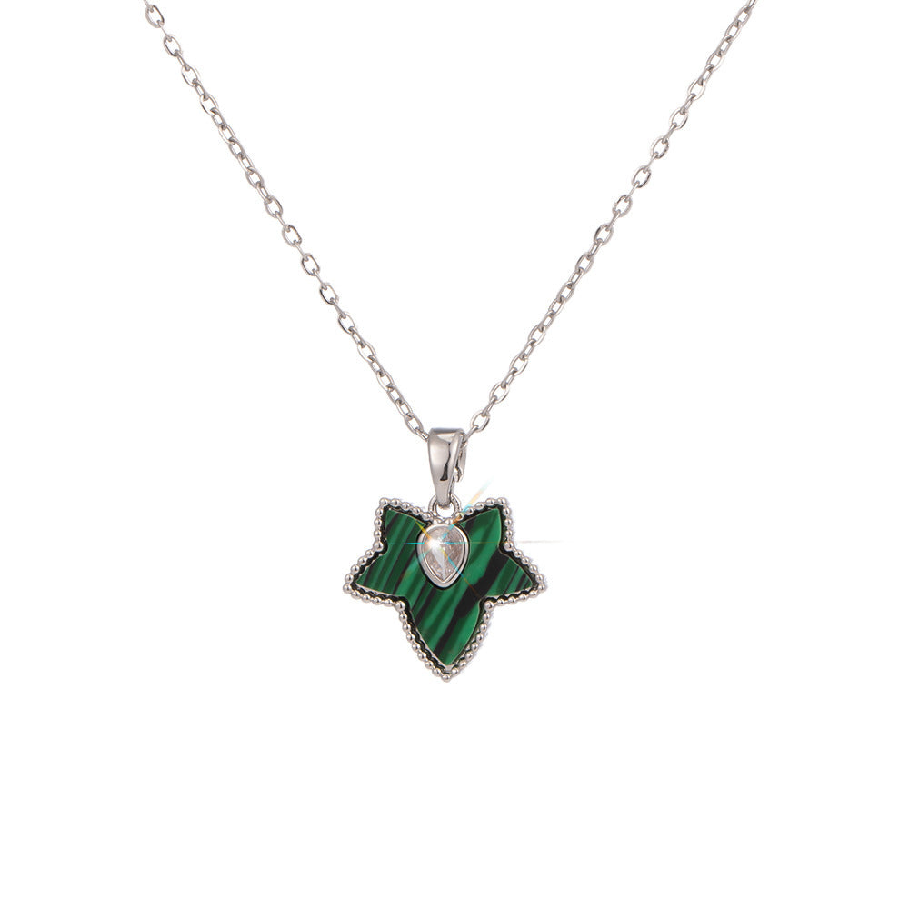 Women's Ivy Leaf Malachite 18K Gold-Plated Titanium Steel Collarbone Necklace