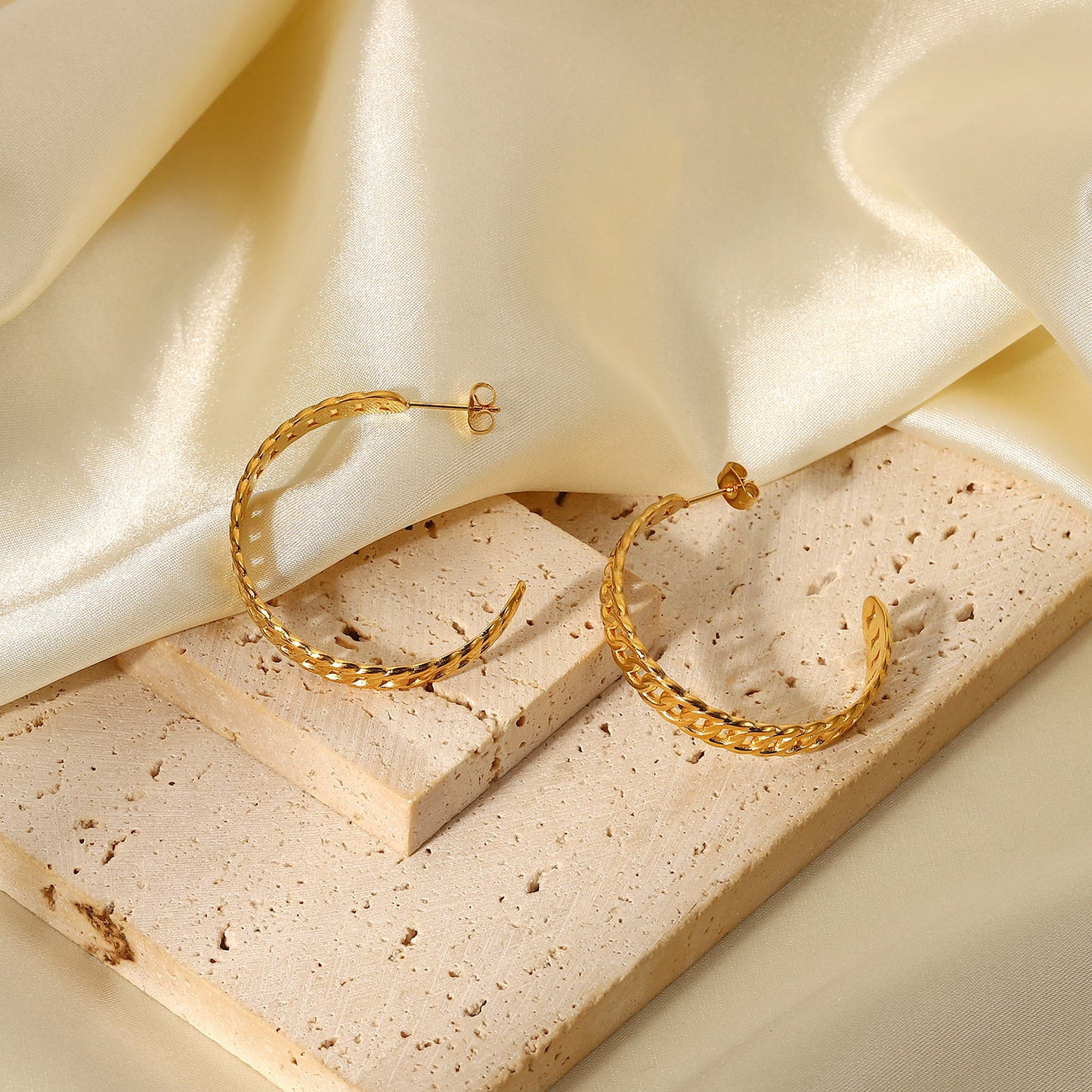 35mm Gold Cuban C-Shaped Earrings