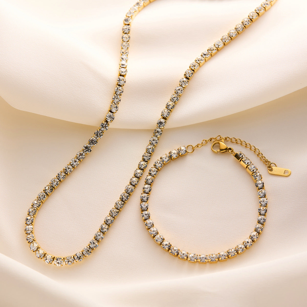 Multi-Strand Titanium Steel Necklace — Claw-Set Zircon Stones