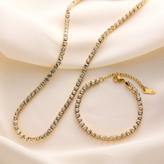 Multi-Strand Titanium Steel Necklace — Claw-Set Zircon Stones