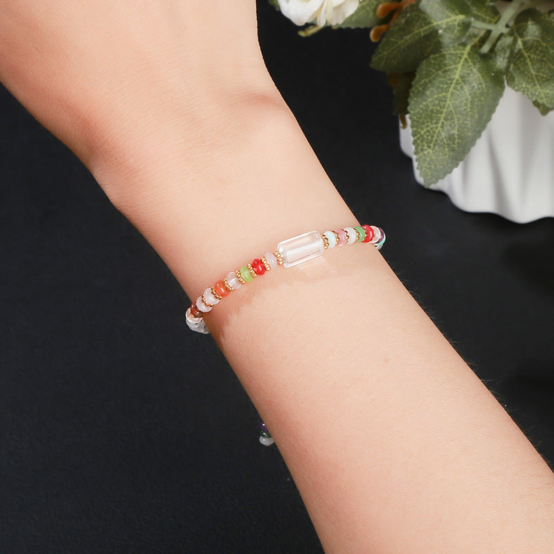 Pulsera tejida con cuentas redondas de cristal blanco y cuentas de ábaco de piedra de colores 