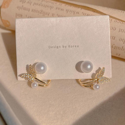 Pendientes de perlas con forma de mariposa y temperamento 