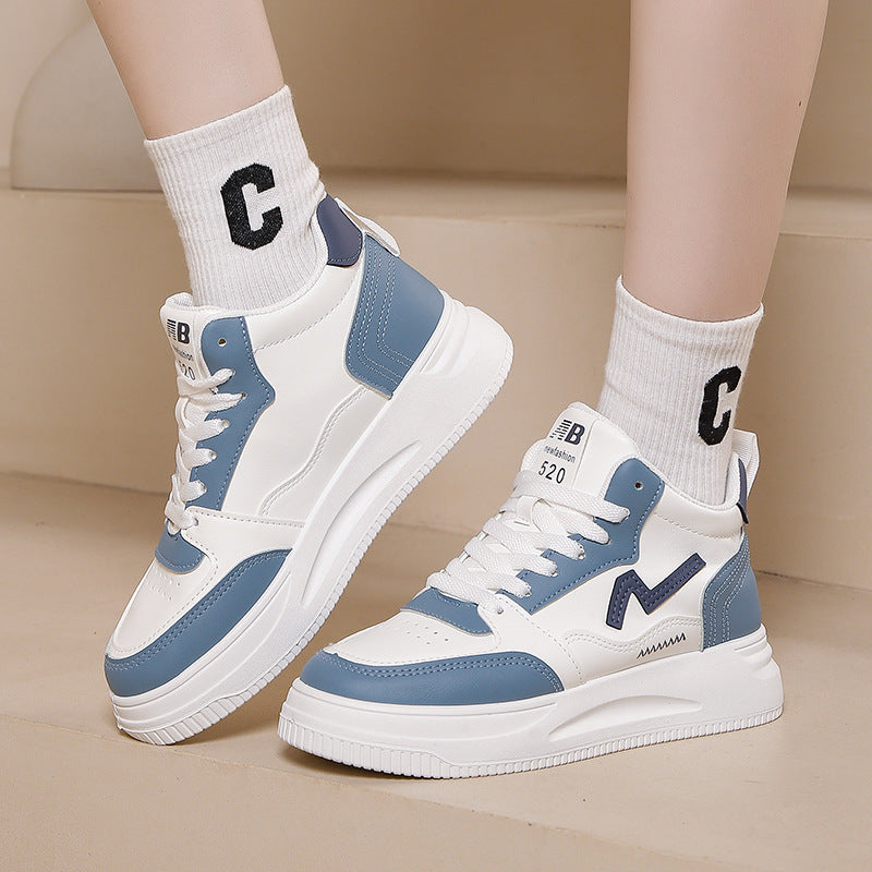 Thick-soled height-enhancing leather soft-soled sports shoes