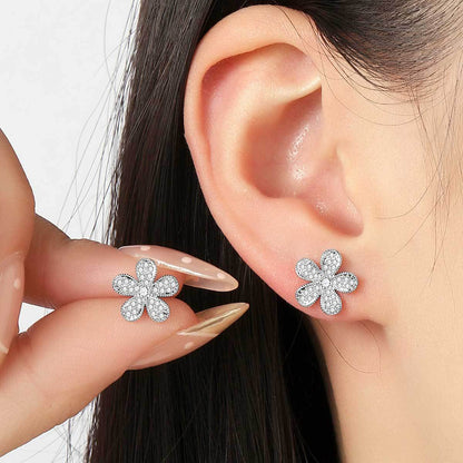 Copper inlaid 5A zircon flower stud earrings
