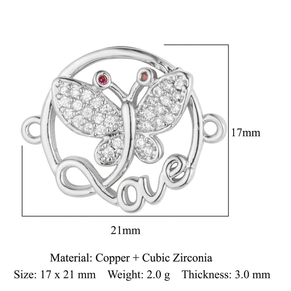 Bead butterfly copper zircon double hole accessories family pendant