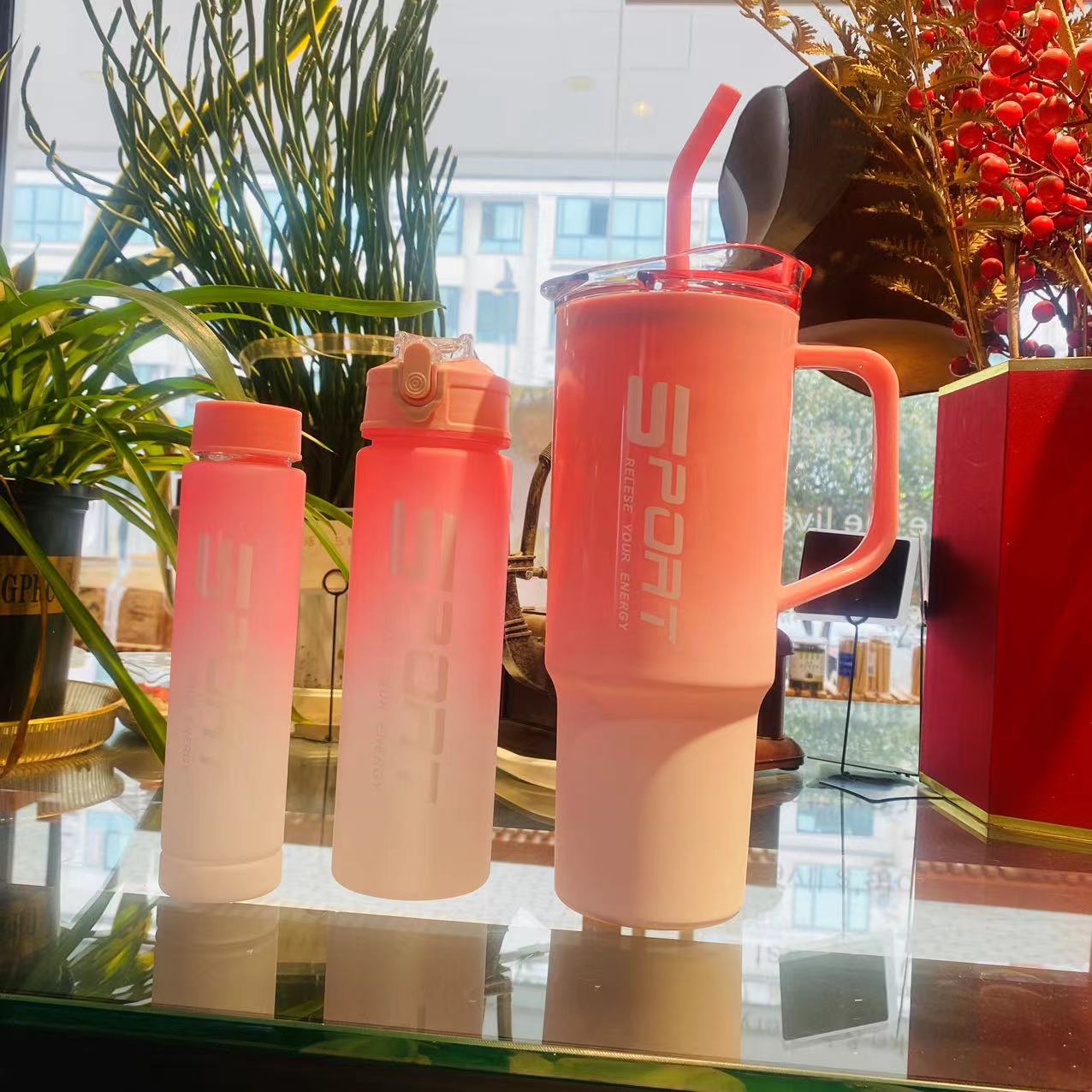 Car Bottle Three-Piece Set, Plastic, Portable with Handle