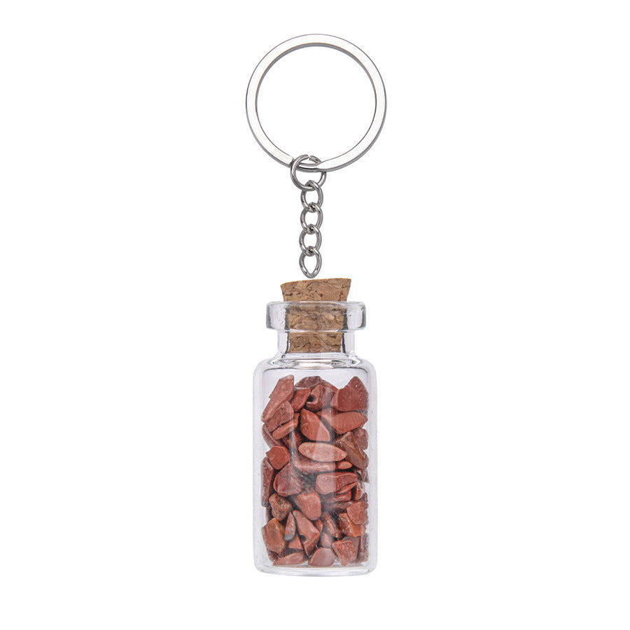 Crushed Agate Wishing Bottle Stainless Steel Keychain Pendant