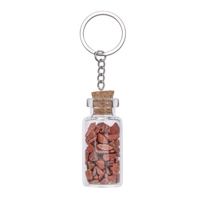 Crushed Agate Wishing Bottle Stainless Steel Keychain Pendant