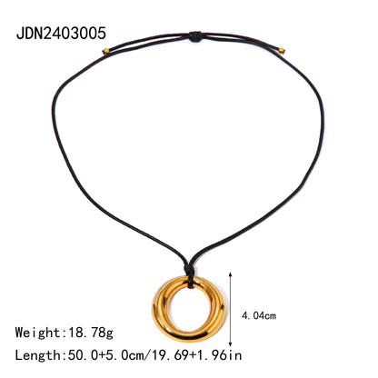 Stainless Steel Wax Rope Circle Necklace