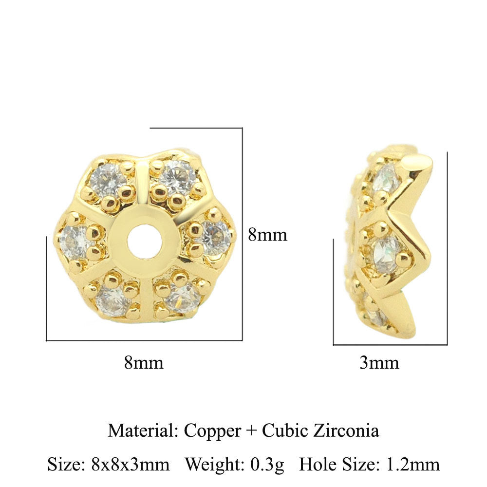 5 pcs/pack round copper zircon beaded flower spacer beads