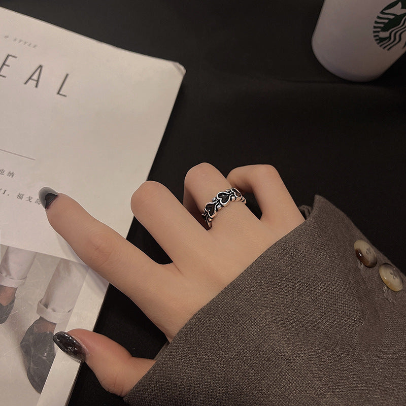 Dark retro heart ring two-piece set