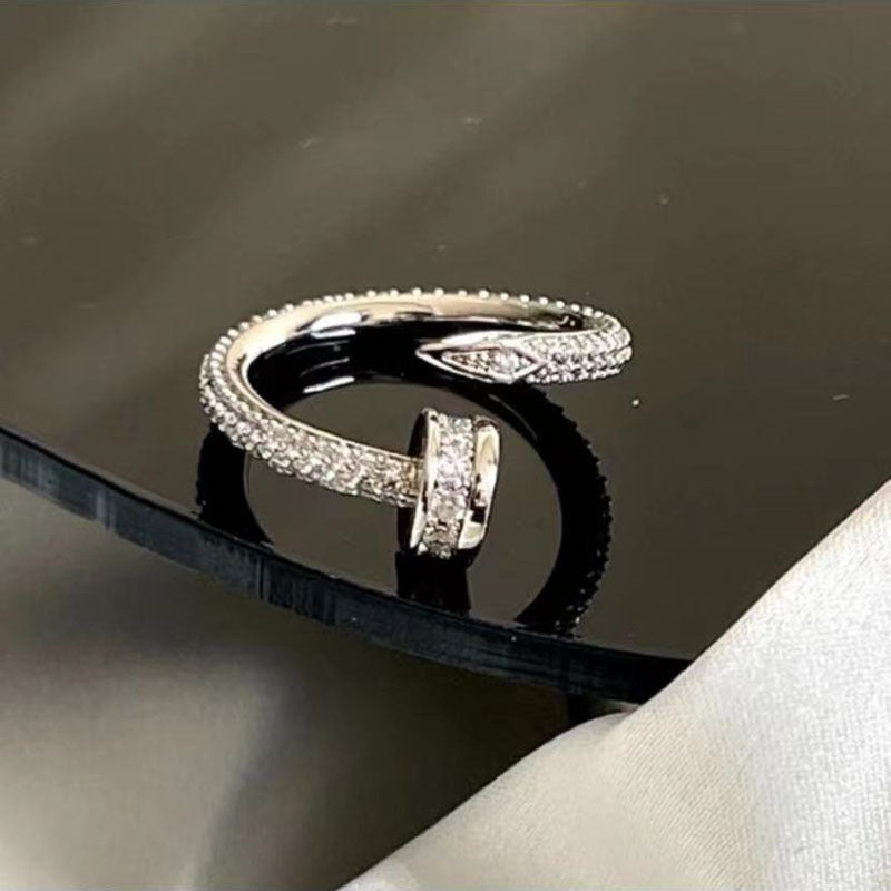 Women's Korean Light-Luxury Crystal Open Ring — Platinum-Plated Copper