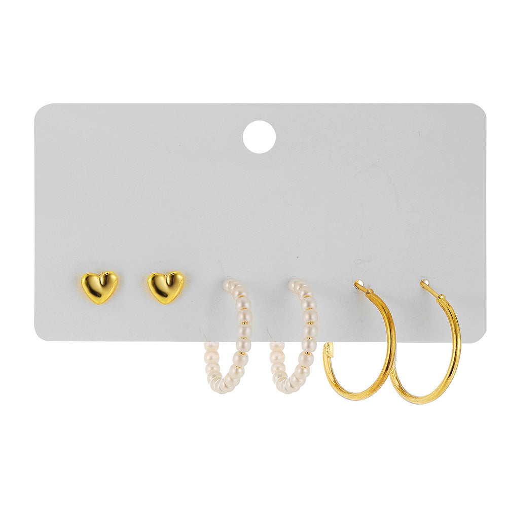 3-Pair Love & Pearl Earring Set