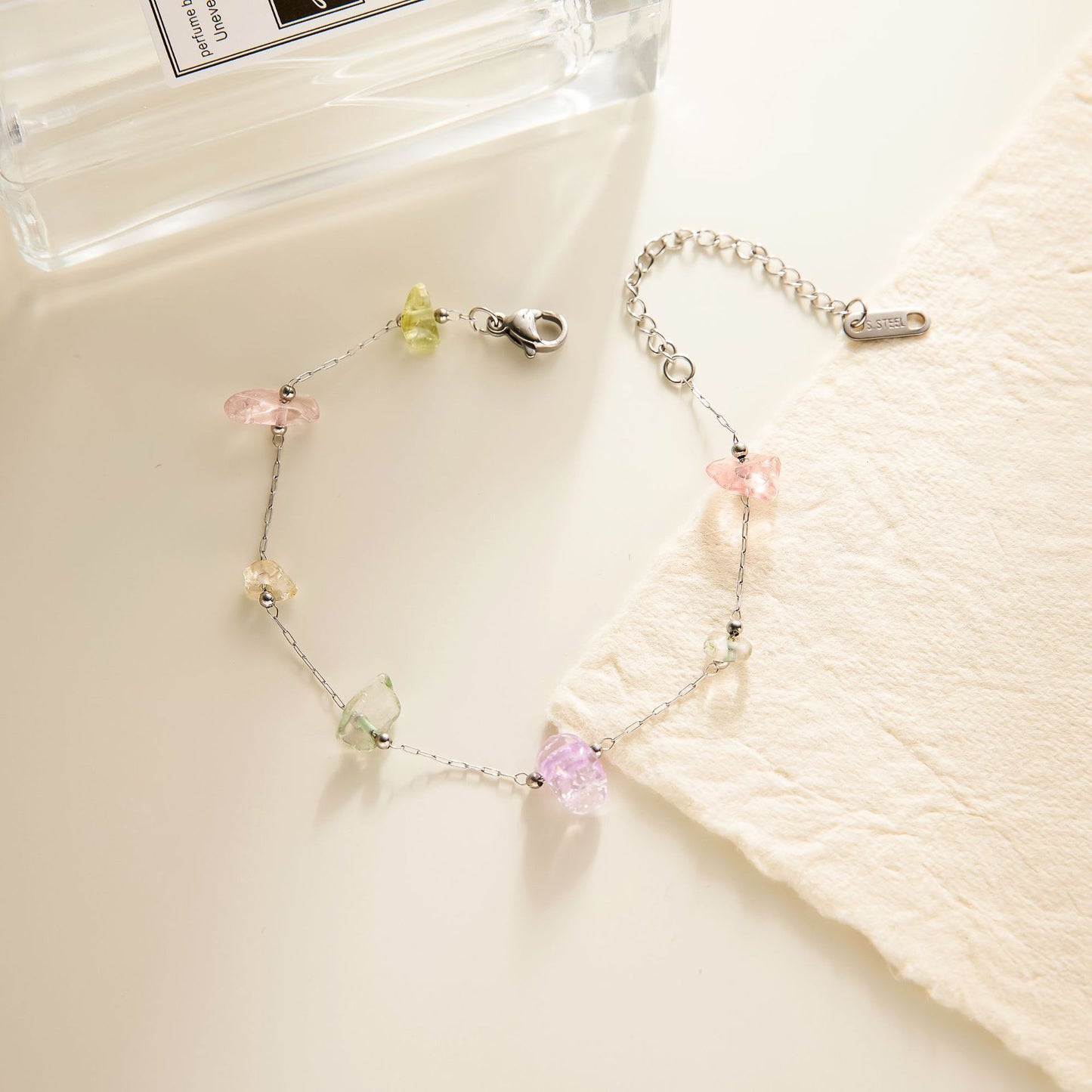 Stainless Steel Natural Stone Bracelet — Shaped Beads, Colorfast Summer Style