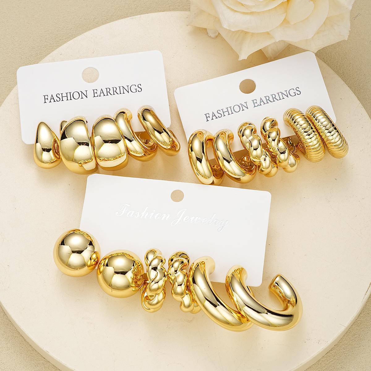 Cross-border hot-selling earrings set European and American ins style metal geometric twist earrings combination earrings