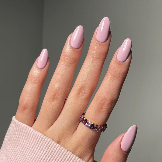 Uñas postizas cortas en color morado con forma de almendra, 30 piezas 