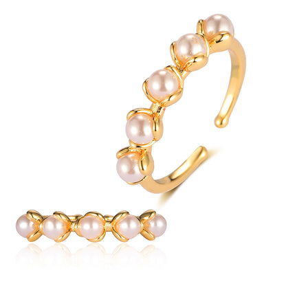 Pearl Flower Love Lock Bow Ring