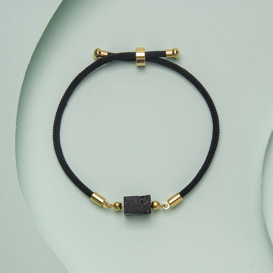 Pulseira ajustável turmalina preta quadrada 