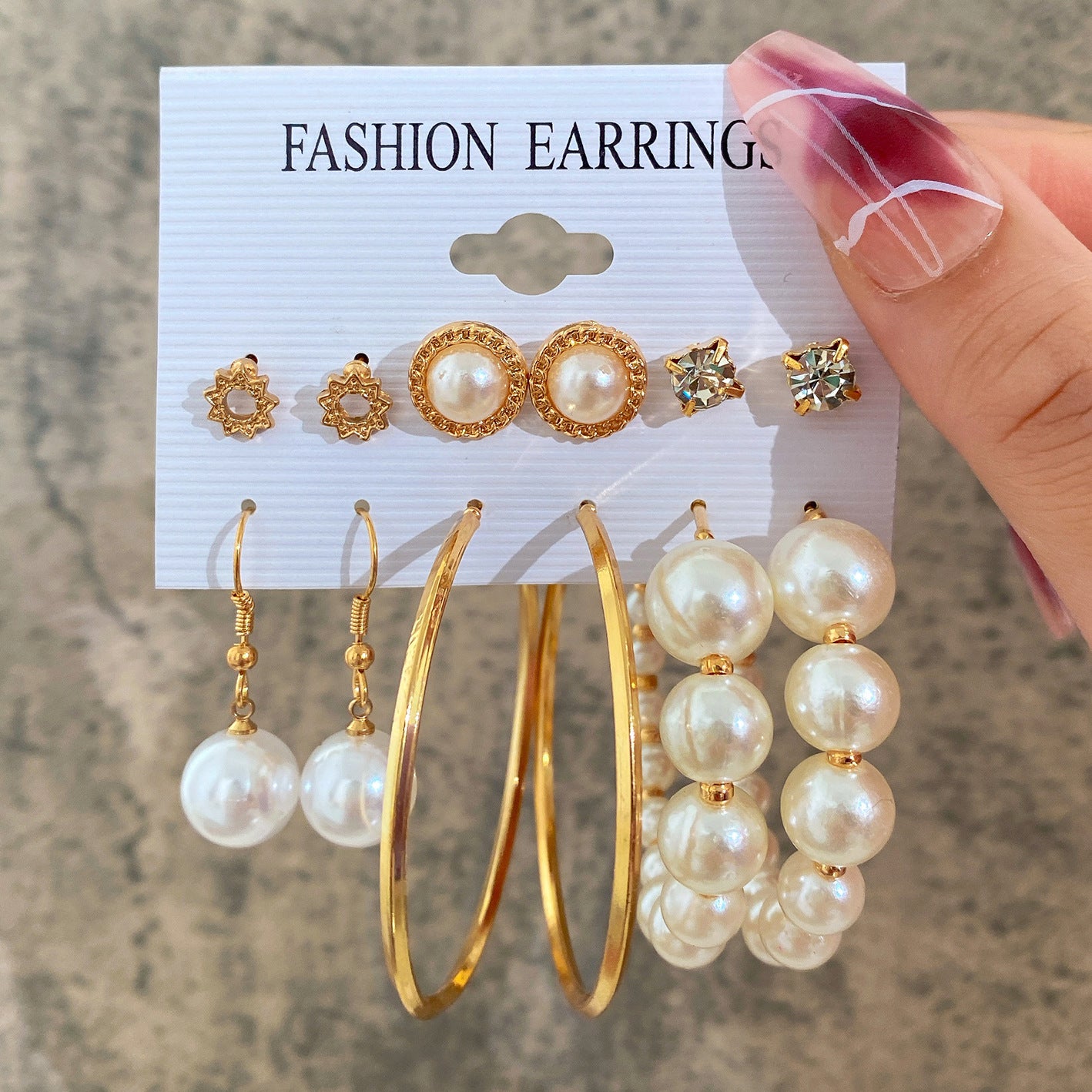 Metal Chain Stud Earring Set (6 Pairs)