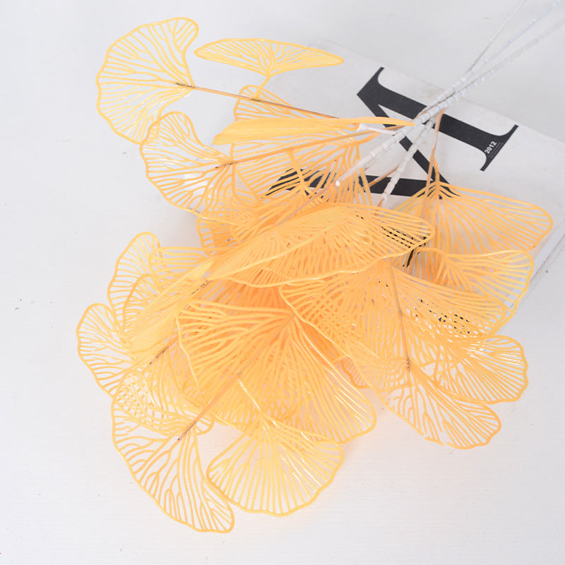 Simulation fan blade 3 forks golden ginkgo leaf simulation flower