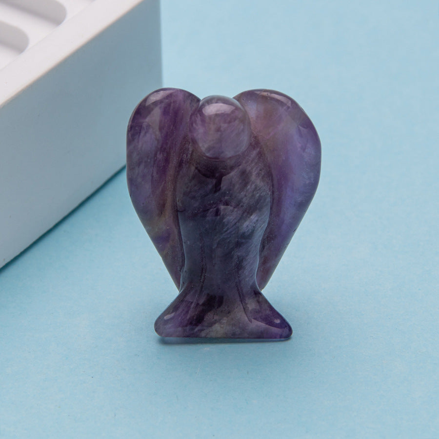 Cristal 1,5 polegadas anjo escultura pedra de quartzo diy decoração para casa pingente 