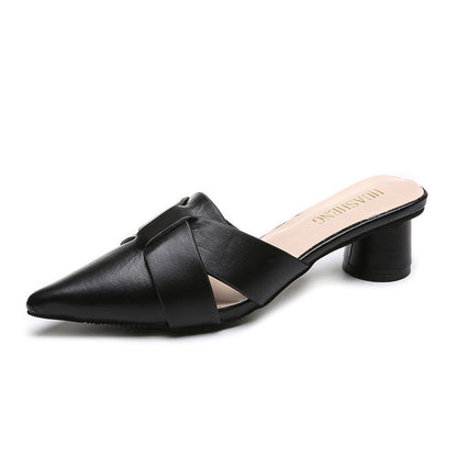 Shang pointed thick heel lazy shoes