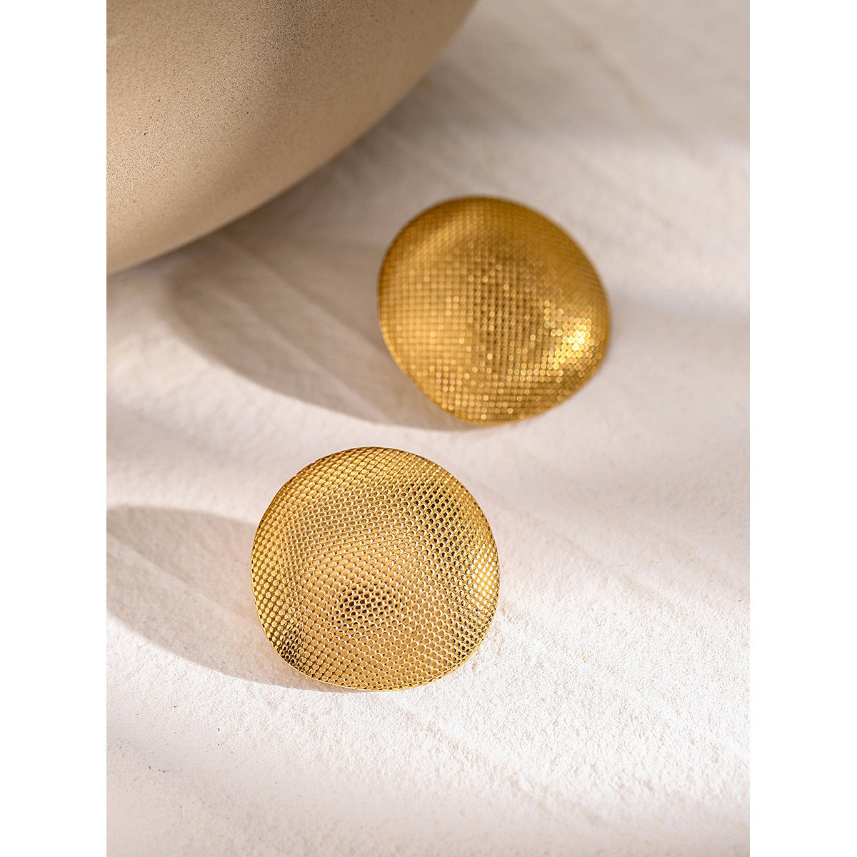 Antique Gold Embossed Round Earrings