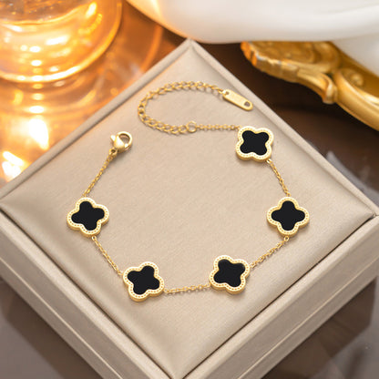 Pulseira trevo de aço titânio, brincos, conjunto de colar 