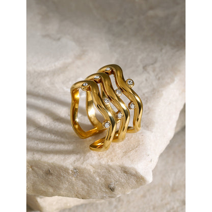Three-layer ripple rhinestone ring