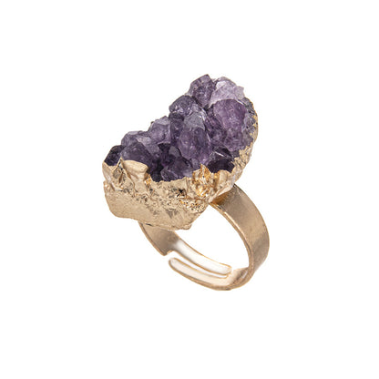 Amethyst Cluster Gold Plated Open Ring