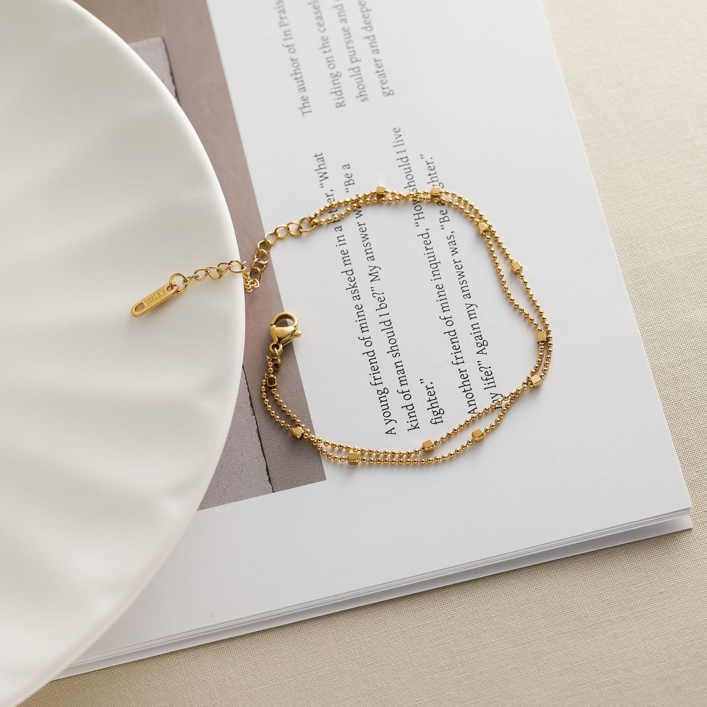 Titanium Steel Beaded Square Bracelet