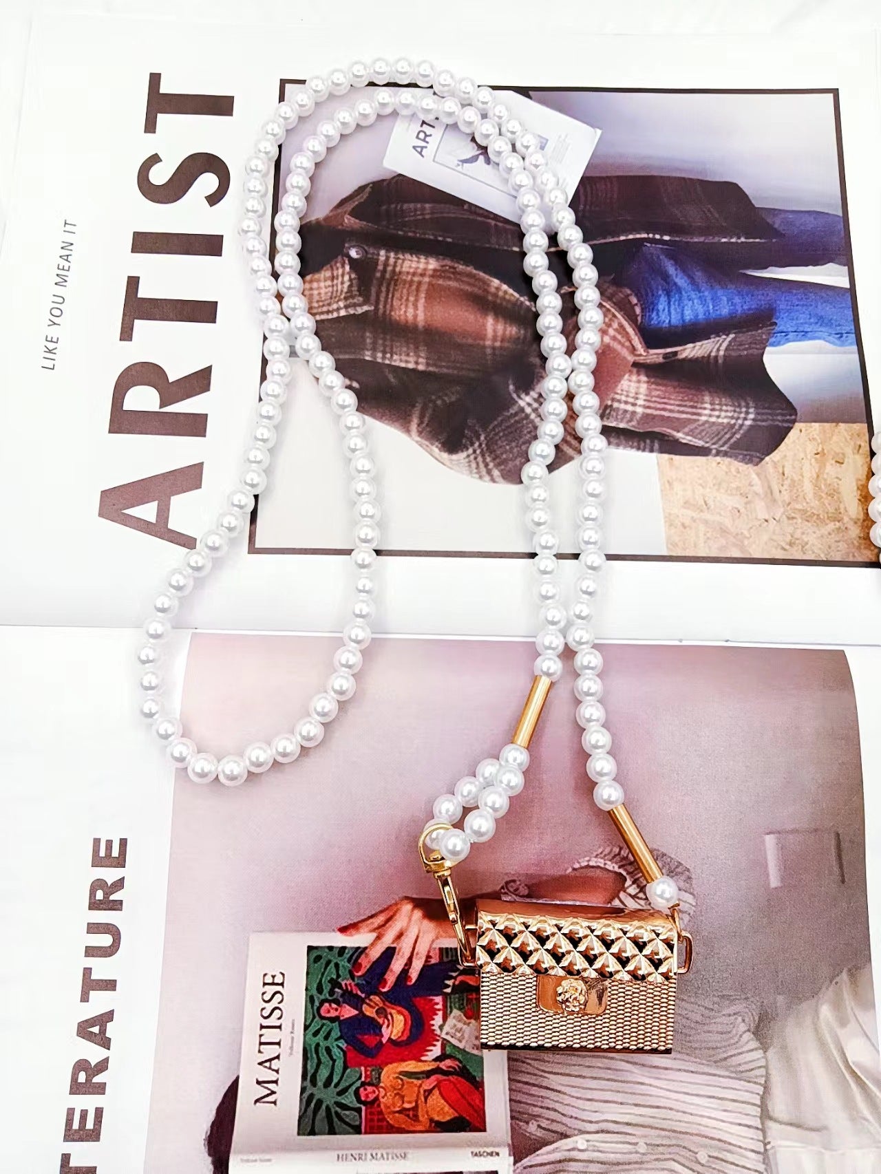 Pearl chain messenger bag waist chain