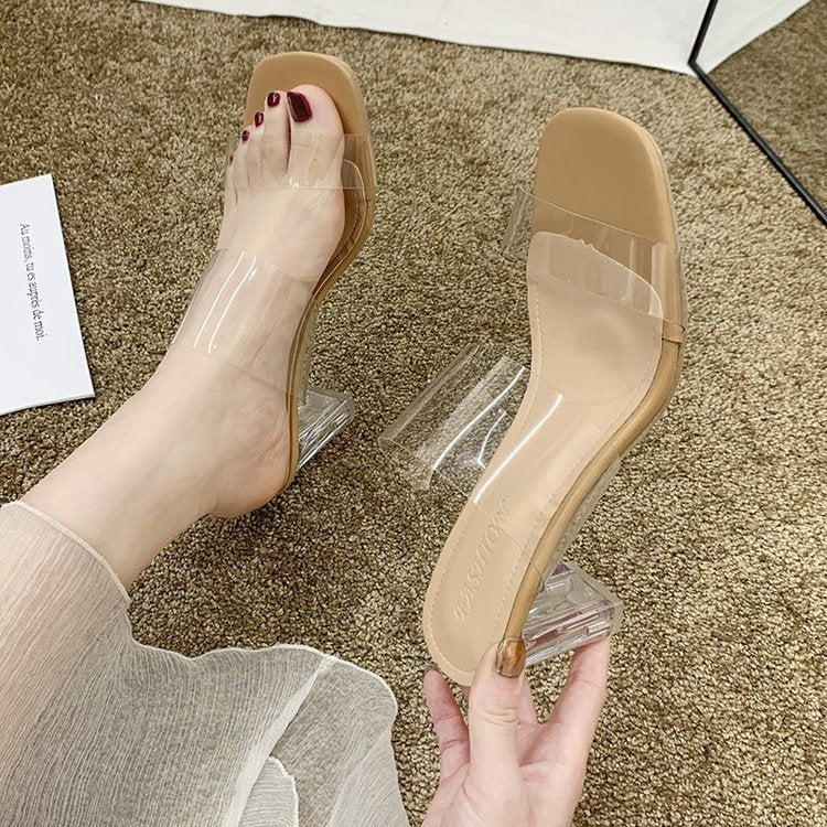 Transparent word with sandals woman