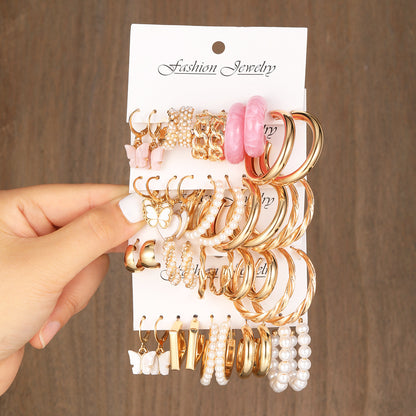 Butterfly Pearl Resin Earrings 20-Piece Set