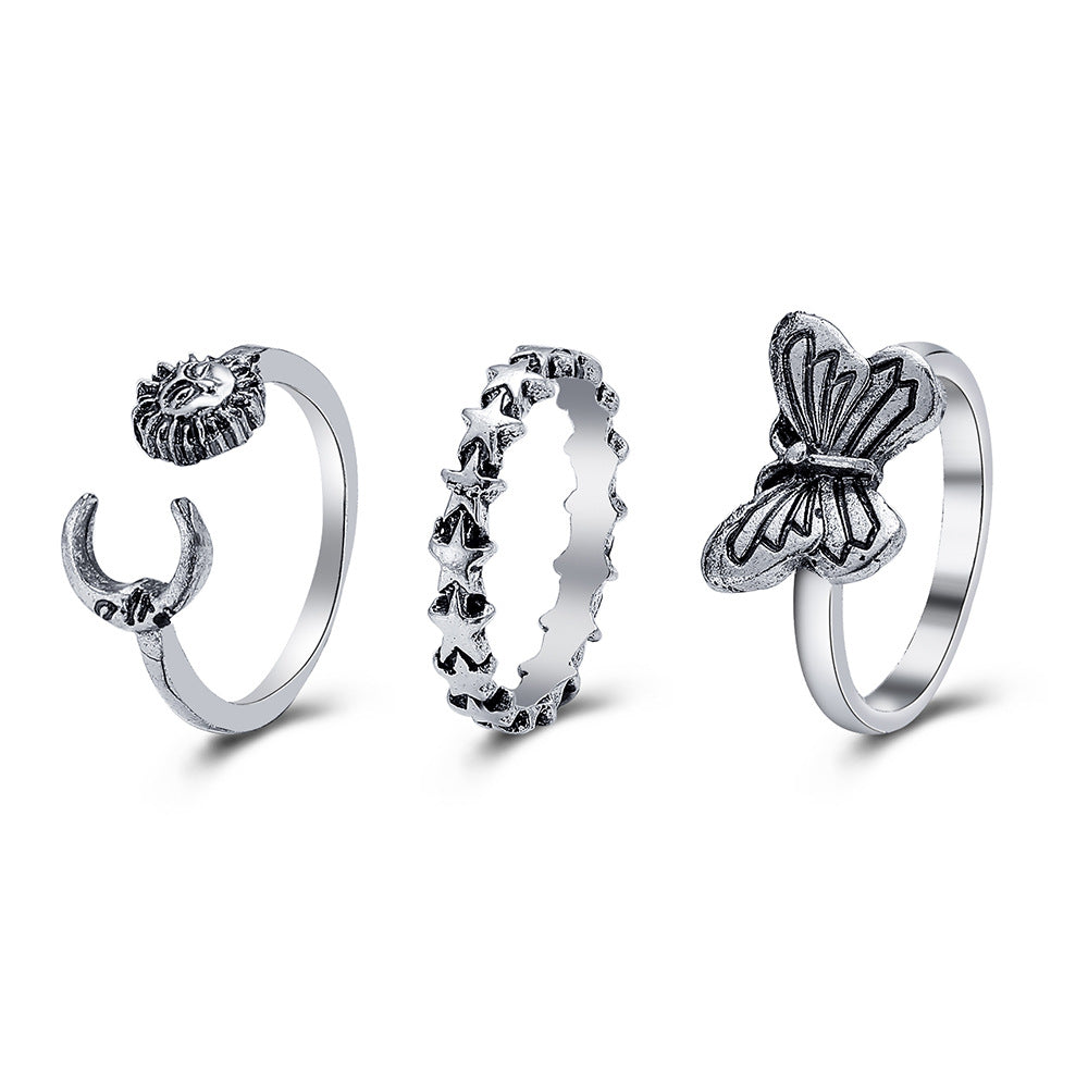 Retro Sun & Butterfly Ring Set