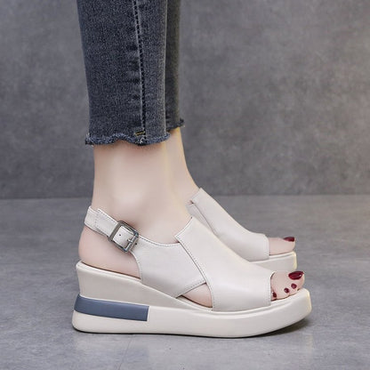Soft leather heightening muffin shoes