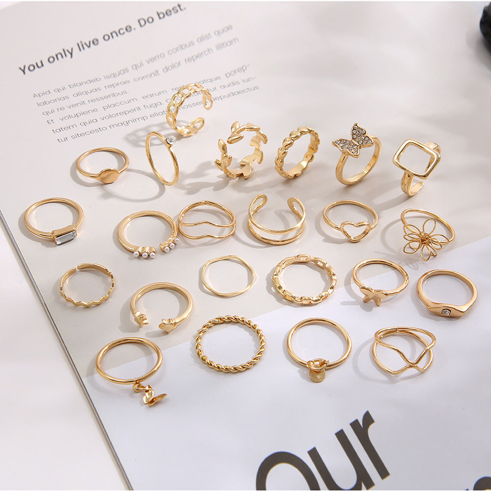 Geometric Metal Stacked Ring Set (23-Piece)