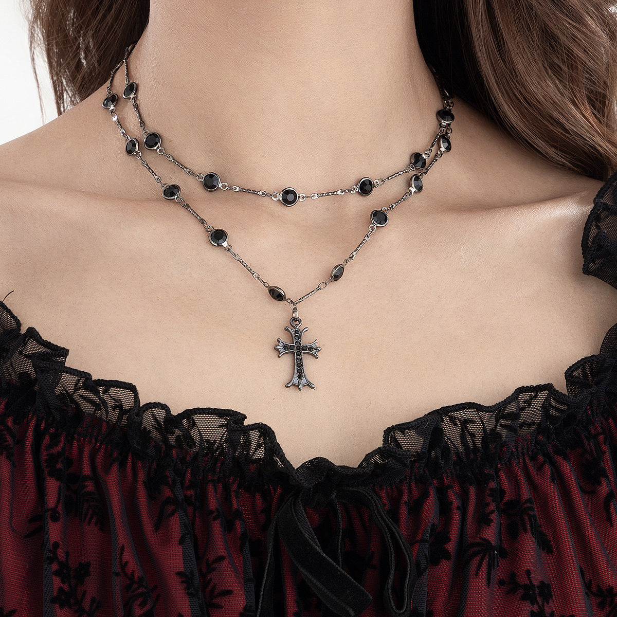 Dark Wind Cross Double Necklace