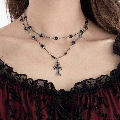 Dark Wind Cross Double Necklace