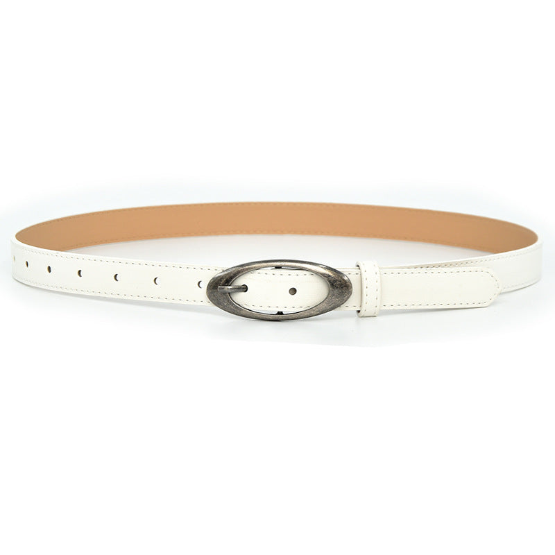 Oval ancient silver alloy buckle belt