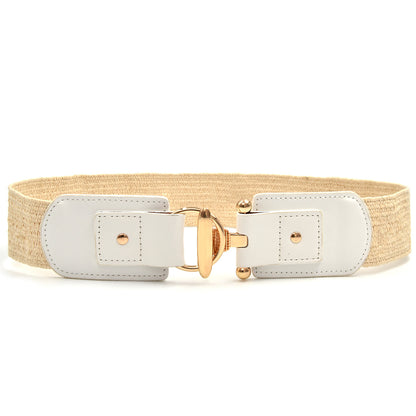 Belt women's wide straw weaving