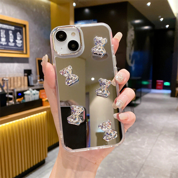 Apple 15 Pro Silver Mirror Wrinkle Heart iPhone 11/12 Bear Shockproof