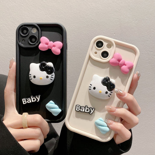 Tall Bamboo Case iPhone15 Pro 12 XR 3D Bow Hello Kitty Full Cover Cute