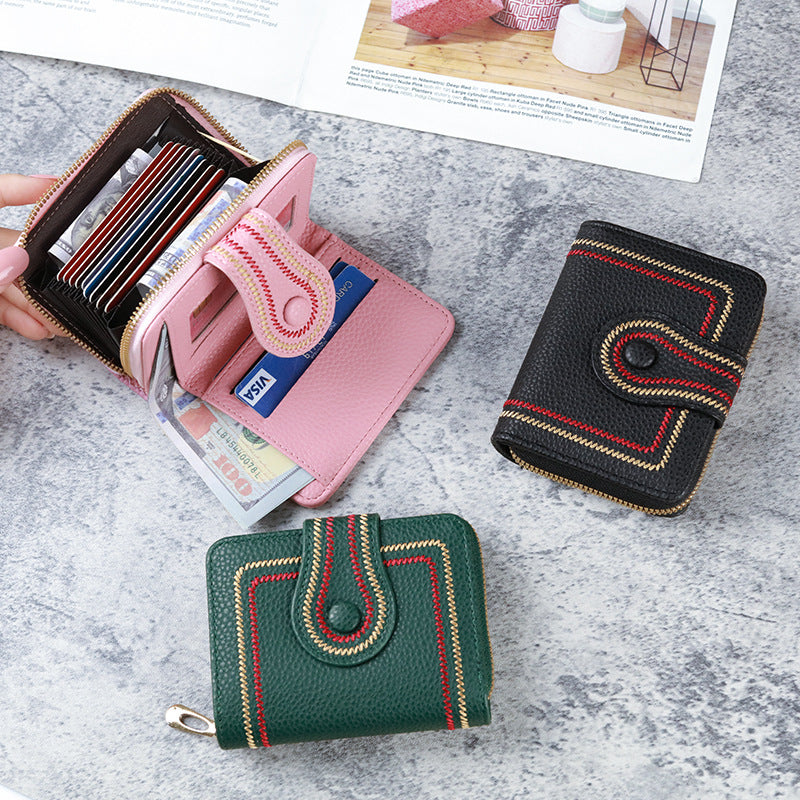 Embroidered solid color wallet ID card bag