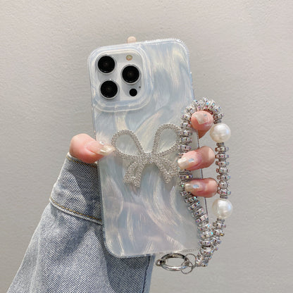 Silver Feather Case iPhone16 Pro 14 13 Bow Chain Laser PC Cover