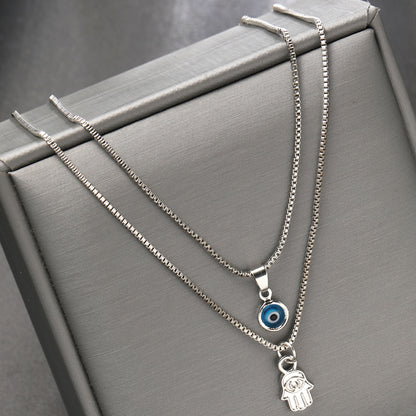 Evil Eye Palm Necklace Gold 2-Piece Set