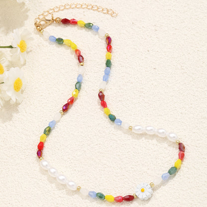 Colorful Pearl Daisy Necklace